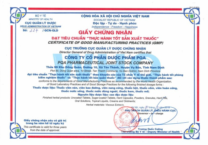 nhà máy của dược phẩm pqa đạt chuẩn GMP-WHO