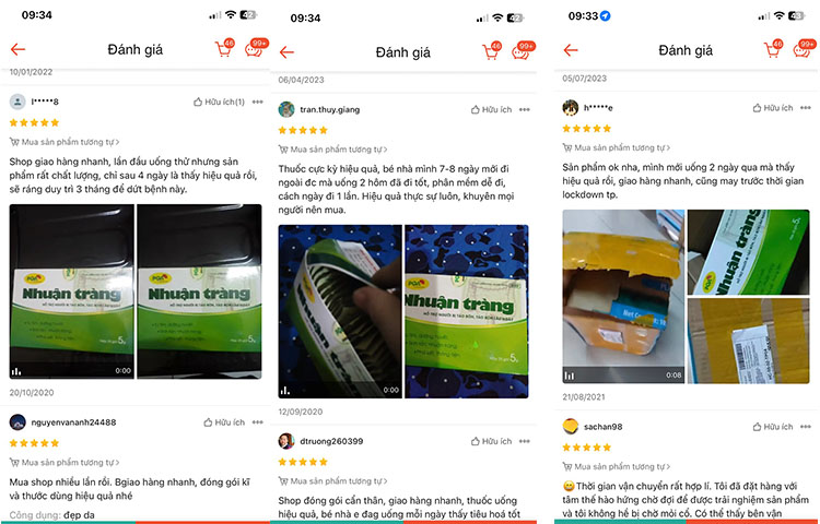 Khách hàng riview PQA nhuận tràng trên TMDT