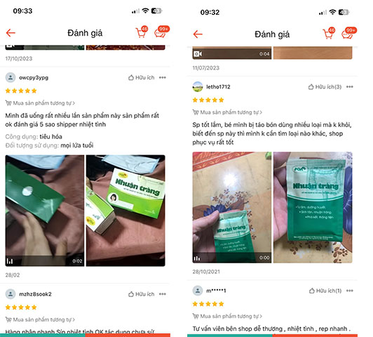 Review của khách hàng trên trang TMDT