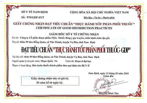 giấy chứng nhận nhà máy thực hành phân phối thuốc