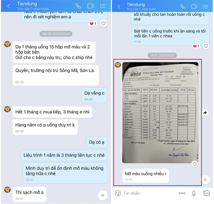 bệnh nhân phản hồi tích cực sau khi dùng pqa mỡ máu