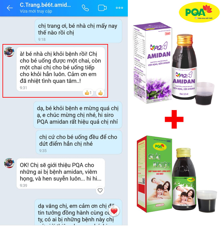 phản hồi của chị trang sau khi sử dụng pqa amidan