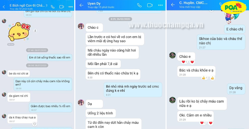chia sẻ của khách hàng về PQA chỉ huyết