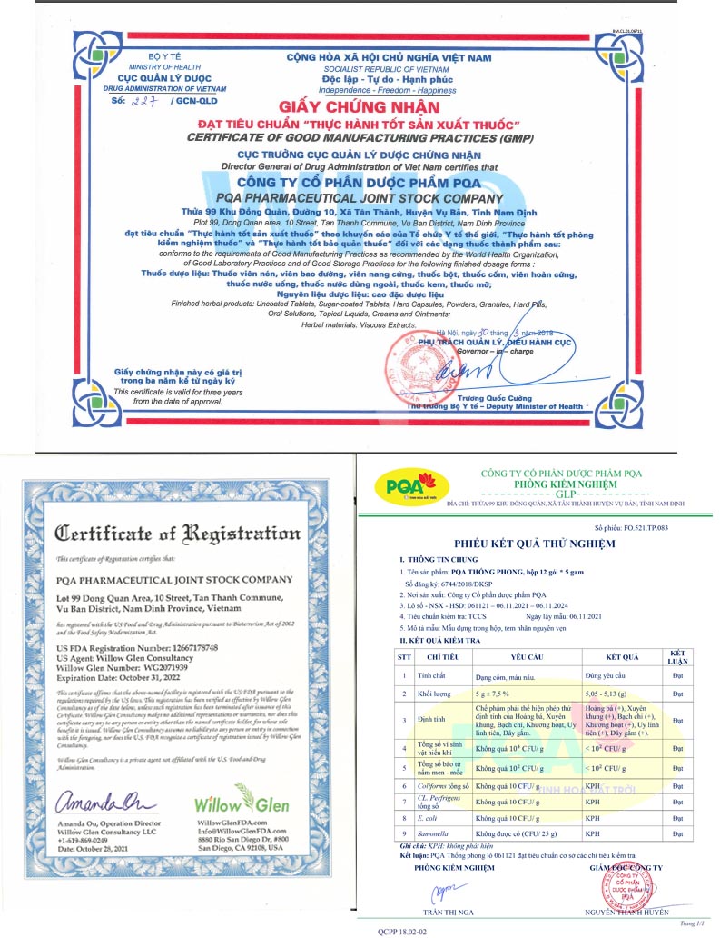 Kết quả thử nghiệm đạt chuẩn của PQA Thống Phong
